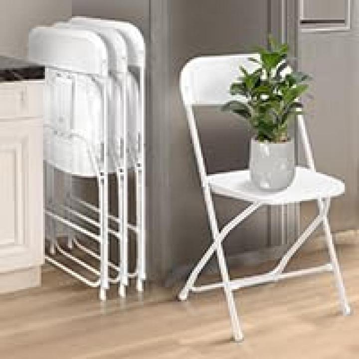 Set van 6 klapstoelen van kunststof, draagbare bureaustoel, metalen frame van staal, 158 kg, geschikt voor feesten, bruiloften, picknicks, campingstoelen, binnen en buiten, wit