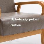 Moderne Faux Lederen Lounge Club Stoel met Massief Houten Armsteun en Voeten Comfortabele Leesstoel voor Woonkamer Stijlvolle Enkele Sofa Stoel met Kussen