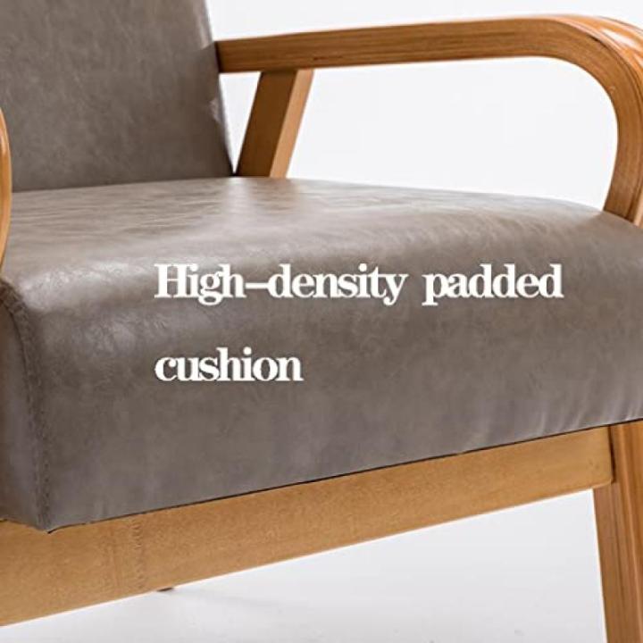 Moderne Faux Lederen Lounge Club Stoel met Massief Houten Armsteun en Voeten Comfortabele Leesstoel voor Woonkamer Stijlvolle Enkele Sofa Stoel met Kussen
