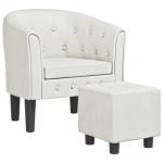 Kuipstoel met voetenbankje kunstleer wit, fauteuil, relaxstoel, fauteuil stoel, relaxfauteuil, leesstoel, woonkamer stoel, lounge fauteuil