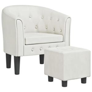 Kuipstoel met voetenbankje kunstleer wit, fauteuil, relaxstoel, fauteuil stoel, relaxfauteuil, leesstoel, woonkamer stoel, lounge fauteuil