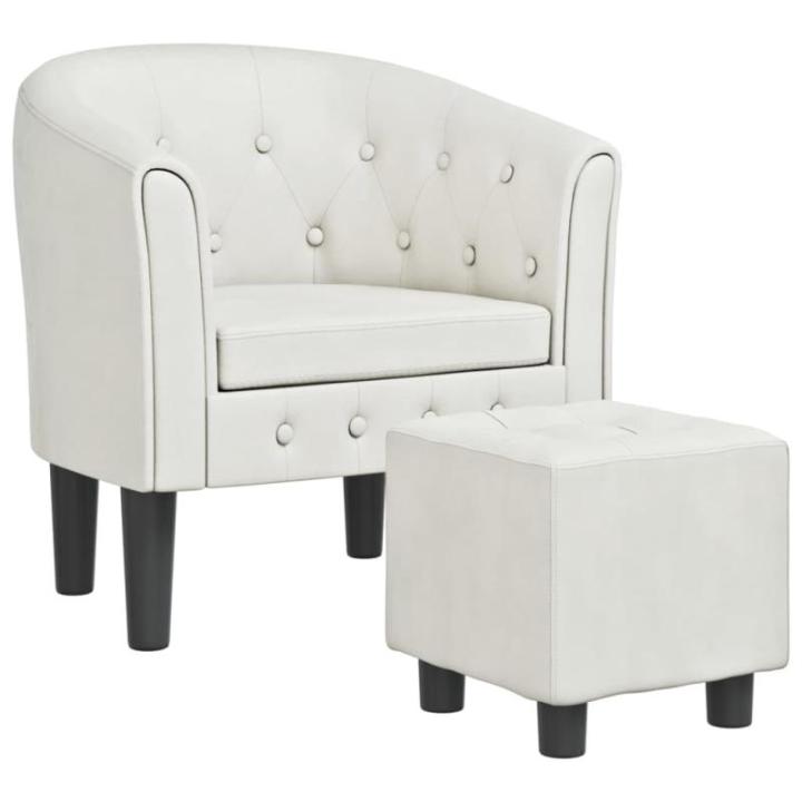 Kuipstoel met voetenbankje kunstleer wit, fauteuil, relaxstoel, fauteuil stoel, relaxfauteuil, leesstoel, woonkamer stoel, lounge fauteuil