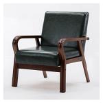 Moderne Faux Lederen Lounge Club Stoel met Massief Houten Armsteun en Voeten Comfortabele Leesstoel voor Woonkamer Stijlvolle Enkele Sofa Stoel met Kussen