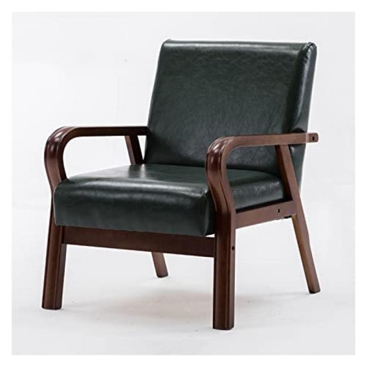 Moderne Faux Lederen Lounge Club Stoel met Massief Houten Armsteun en Voeten Comfortabele Leesstoel voor Woonkamer Stijlvolle Enkele Sofa Stoel met Kussen
