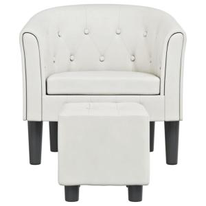 Kuipstoel met voetenbankje kunstleer wit, fauteuil, relaxstoel, fauteuil stoel, relaxfauteuil, leesstoel, woonkamer stoel, lounge fauteuil