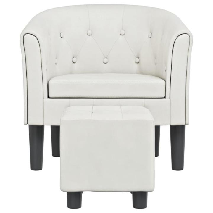 Kuipstoel met voetenbankje kunstleer wit, fauteuil, relaxstoel, fauteuil stoel, relaxfauteuil, leesstoel, woonkamer stoel, lounge fauteuil