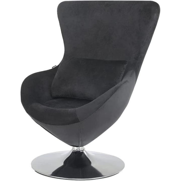 Fluwelen eierstoel, draaistoel, draaistoel in eivorm met kussen, enkele bank, clubbank, loungestoel, cocktailstoel, gestoffeerde stoel met rugleuning (zwart)