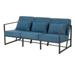 Gewatteerde fauteuil, bank, 3-zits, meerzitsbank, metalen frame, linnen, zachte zitting, elegante retro stoel voor woonkamer, receptie, café (blauw, 168 x 72 x 72 cm)