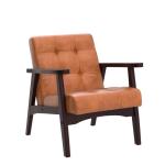 Stoel woonkamer retro houten stoel lounge stoel gestoffeerde stoel met armleuningen retro stoel middeleeuws houten frame designstoel van kunstleer en eiken, geschikt voor slaapkame