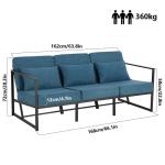Gewatteerde fauteuil, bank, 3-zits, meerzitsbank, metalen frame, linnen, zachte zitting, elegante retro stoel voor woonkamer, receptie, café (blauw, 168 x 72 x 72 cm)