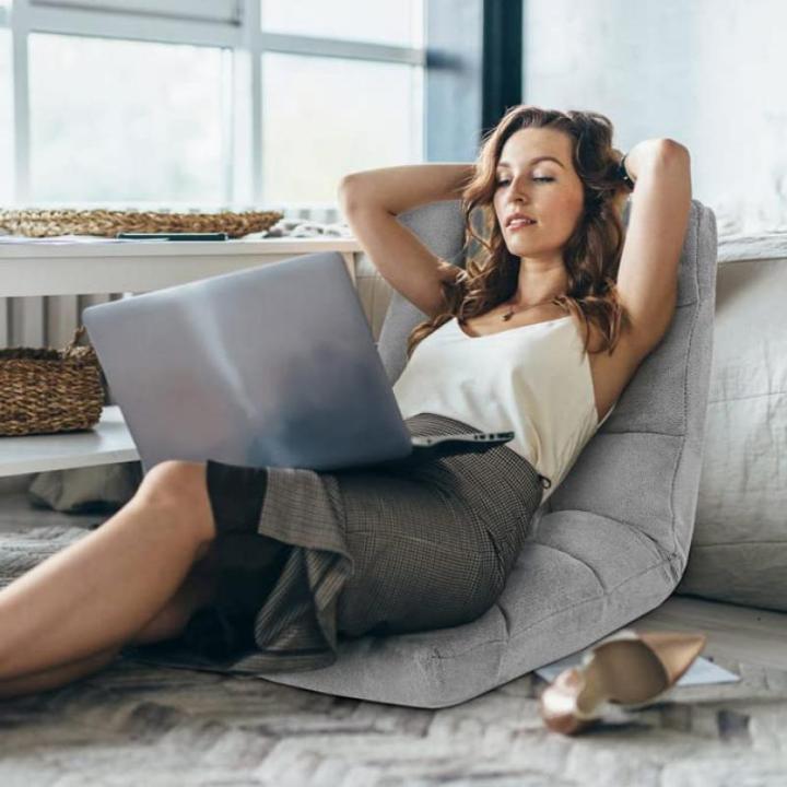 Vloerstoel, vloerstoel, bekleed inklapbaar, 14-traps verstelbaar vloerkussen met rugleuning, luie sofa, meditatiestoel, vensterstoel, grijs