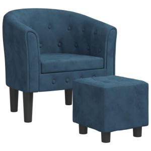 Kuipstoel met voetenbank fluweel donkerblauw, fauteuil, relaxstoel, fauteuil stoel, relaxfauteuil, leesstoel, woonkamer stoel, lounge fauteuil