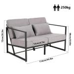 Bank 2-zits met armleuningen en rugleuningen, gestoffeerde fauteuil, meerzitsbank, metalen frame, linnen, elegante retro stoel, vintage, voor woonkamer, receptie, café (taupe, 114