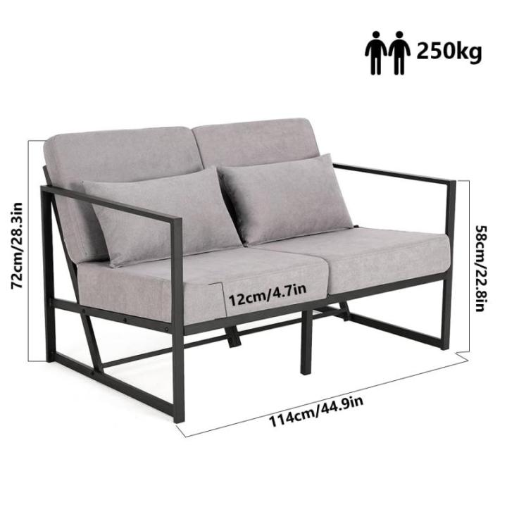 Bank 2-zits met armleuningen en rugleuningen, gestoffeerde fauteuil, meerzitsbank, metalen frame, linnen, elegante retro stoel, vintage, voor woonkamer, receptie, café (taupe, 114