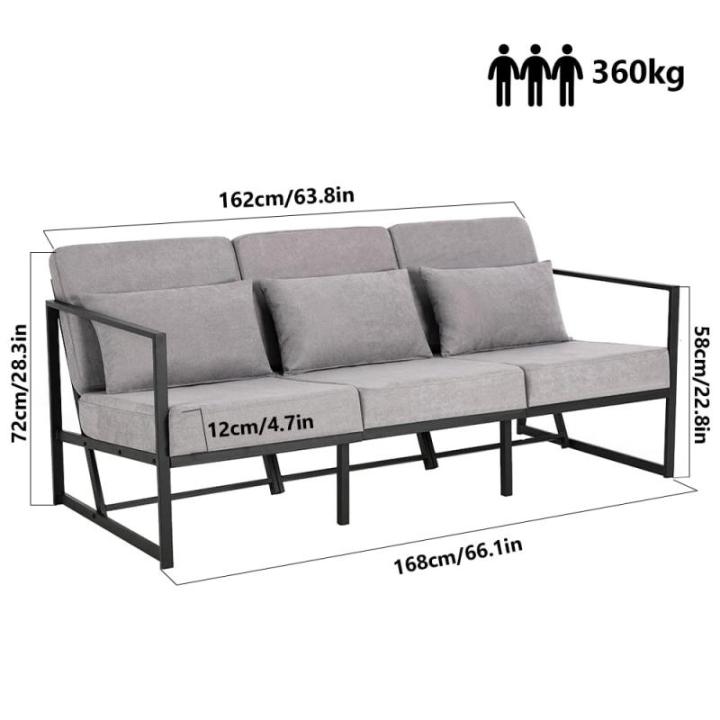 Gewatteerde fauteuil, bank, 3-zits, meerzitsbank, metalen frame, linnen, zachte zitting, elegante retro stoel voor woonkamer, receptie, café (taupe, 168 x 72 x 72 cm)