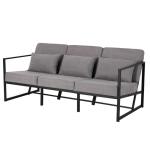 Gewatteerde fauteuil, bank, 3-zits, meerzitsbank, metalen frame, linnen, zachte zitting, elegante retro stoel voor woonkamer, receptie, café (taupe, 168 x 72 x 72 cm)