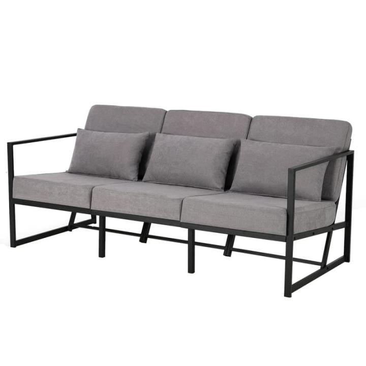Gewatteerde fauteuil, bank, 3-zits, meerzitsbank, metalen frame, linnen, zachte zitting, elegante retro stoel voor woonkamer, receptie, café (taupe, 168 x 72 x 72 cm)