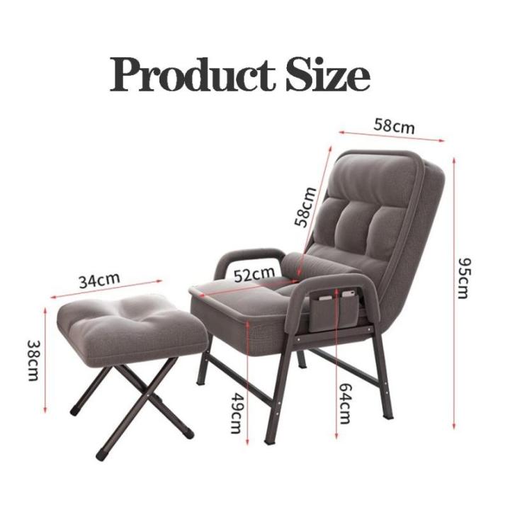 Fluwelen Accent Fauteuil voor Woonkamer Comfortabele Ligstoel met 6 snelheden Rugleuning Aanpassing Leesstoel voor Slaapkamer Stof Luie Sofa Stoel (Grijs 1)