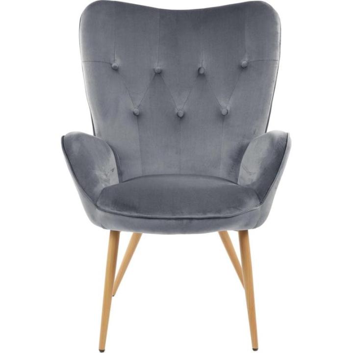 De -oorfauteuil met YORK-kruk, grijs, fluwelen hoes, comfortabel gestoffeerd, tv-fauteuil, gestoffeerde fauteuil