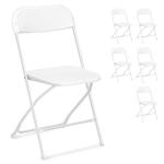 Set van 6 klapstoelen van kunststof, draagbare bureaustoel, metalen frame van staal, 158 kg, geschikt voor feesten, bruiloften, picknicks, campingstoelen, binnen en buiten, wit