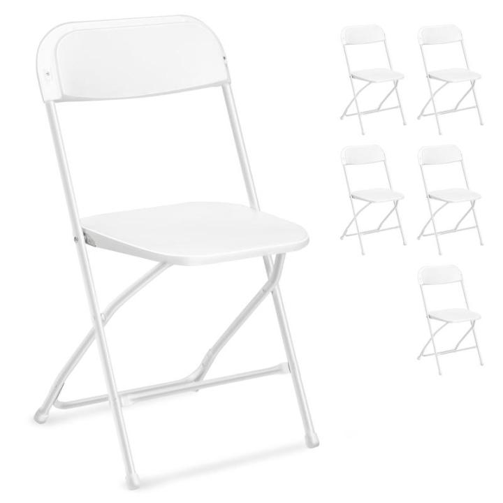 Set van 6 klapstoelen van kunststof, draagbare bureaustoel, metalen frame van staal, 158 kg, geschikt voor feesten, bruiloften, picknicks, campingstoelen, binnen en buiten, wit