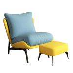 Chaise Lounge Stoel Accent Stoel Met Zacht Kussen En Metalen Frame, For Slaapkamer Woonkamer, Indoor Zijstoel Comfortabele Luie Bank Met Poef (Color : Yellow+sapphire blue)