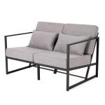 Bank 2-zits met armleuningen en rugleuningen, gestoffeerde fauteuil, meerzitsbank, metalen frame, linnen, elegante retro stoel, vintage, voor woonkamer, receptie, café (taupe, 114