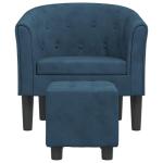 Kuipstoel met voetenbank fluweel donkerblauw, fauteuil, relaxstoel, fauteuil stoel, relaxfauteuil, leesstoel, woonkamer stoel, lounge fauteuil