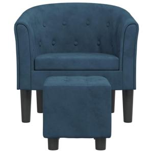 Kuipstoel met voetenbank fluweel donkerblauw, fauteuil, relaxstoel, fauteuil stoel, relaxfauteuil, leesstoel, woonkamer stoel, lounge fauteuil