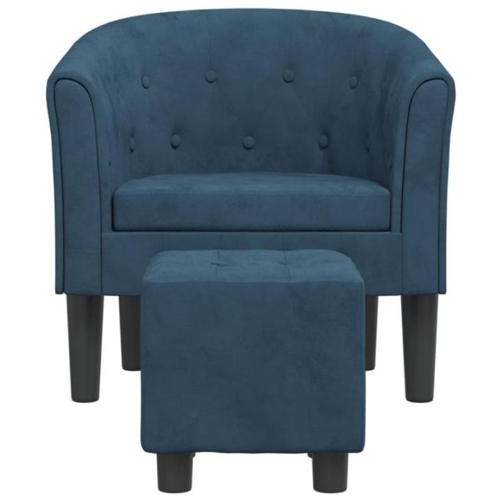 Kuipstoel met voetenbank fluweel donkerblauw, fauteuil, relaxstoel, fauteuil stoel, relaxfauteuil, leesstoel, woonkamer stoel, lounge fauteuil
