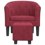 Kuipstoel met voetenbank fluweel wijnrood, fauteuil, relaxstoel, fauteuil stoel, relaxfauteuil, leesstoel, woonkamer stoel, lounge fauteuil