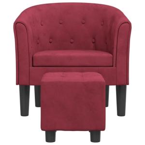 Kuipstoel met voetenbank fluweel wijnrood, fauteuil, relaxstoel, fauteuil stoel, relaxfauteuil, leesstoel, woonkamer stoel, lounge fauteuil