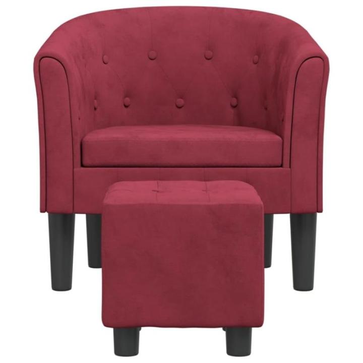 Kuipstoel met voetenbank fluweel wijnrood, fauteuil, relaxstoel, fauteuil stoel, relaxfauteuil, leesstoel, woonkamer stoel, lounge fauteuil