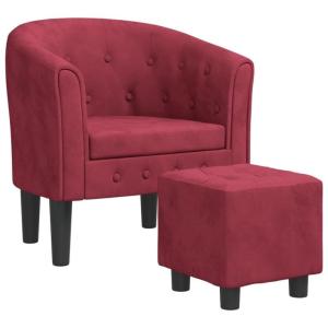Kuipstoel met voetenbank fluweel wijnrood, fauteuil, relaxstoel, fauteuil stoel, relaxfauteuil, leesstoel, woonkamer stoel, lounge fauteuil