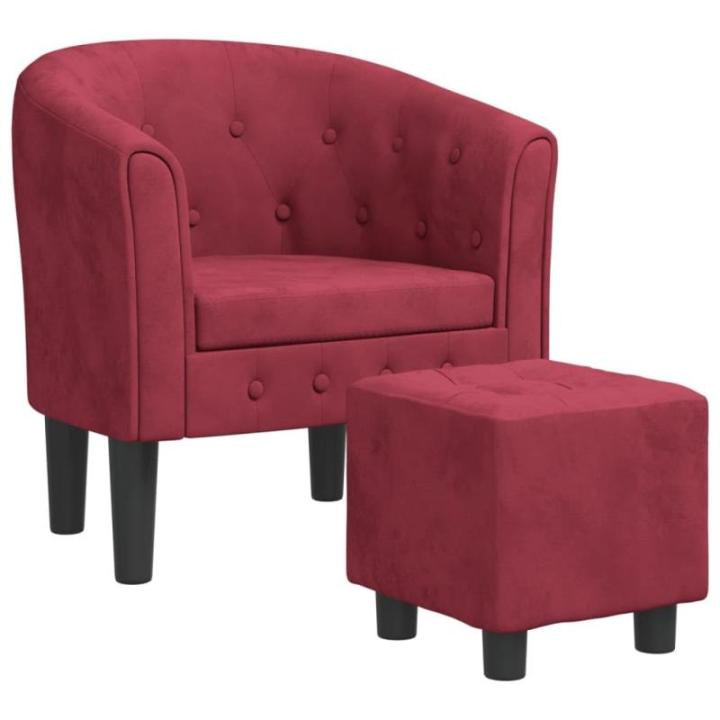 Kuipstoel met voetenbank fluweel wijnrood, fauteuil, relaxstoel, fauteuil stoel, relaxfauteuil, leesstoel, woonkamer stoel, lounge fauteuil