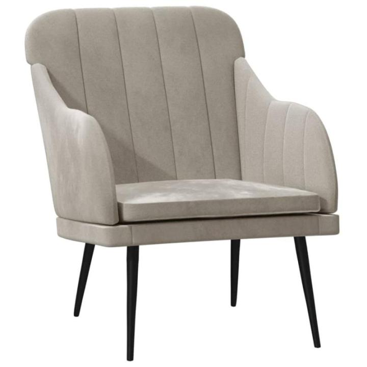 Fauteuil 63x76x80 cm fluweel lichtgrijs, armstoel, relaxstoel, slaapkamerstoel, ligstoel, woonkamerstoel, fluwelen fauteuil, fluwelen armstoel