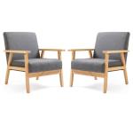 Set van 2 gestoffeerde stoelen van cocktailkuipstoel, enkele bank, elegante retro stoel, massief houten structuur voor woonkamerontvangst slaapkamer (grijs, 2)