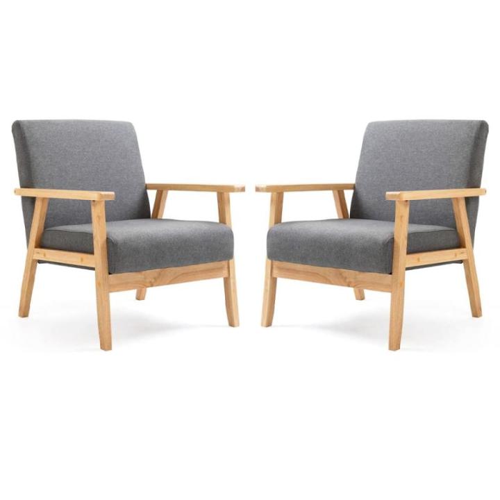 Set van 2 gestoffeerde stoelen van cocktailkuipstoel, enkele bank, elegante retro stoel, massief houten structuur voor woonkamerontvangst slaapkamer (grijs, 2)