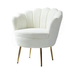 Fauteuil van fluweel met dikke rugleuning, moderne loungestoel met gouden poten, comfortabele armleuningstoel voor woonkamer, slaapkamer en eetkamerstoel, wit