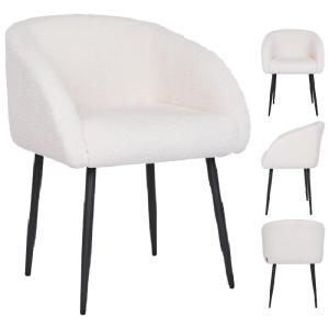 Loungestoel, gestoffeerd, lamswol, stoel met comfortabele poten, slaapkamerstoel, met armleuningen, maximaal gewicht 120 kg, wit