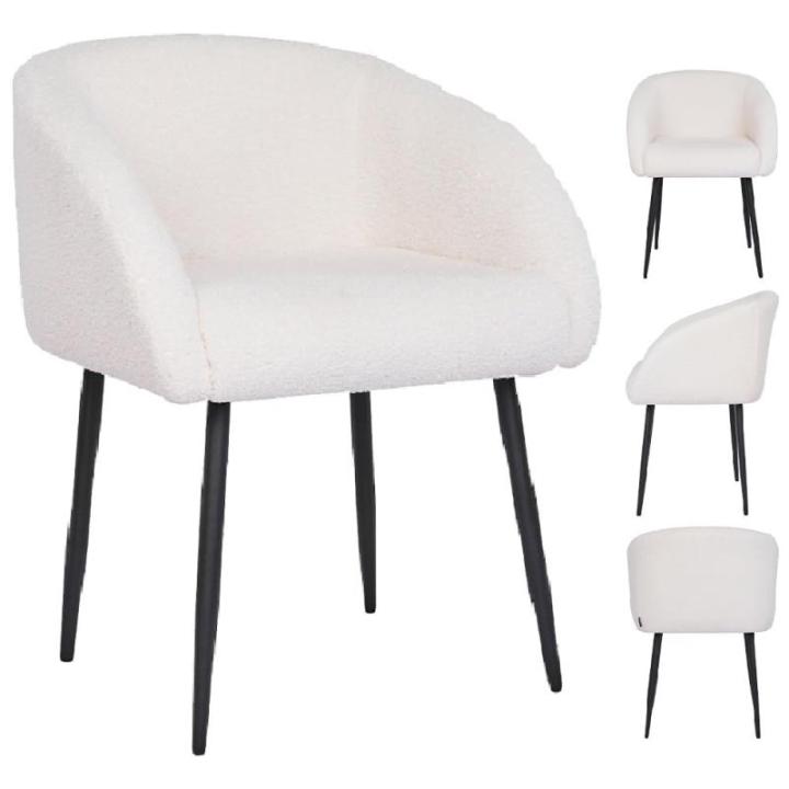 Loungestoel, gestoffeerd, lamswol, stoel met comfortabele poten, slaapkamerstoel, met armleuningen, maximaal gewicht 120 kg, wit