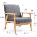 Set van 2 gestoffeerde stoelen van cocktailkuipstoel, enkele bank, elegante retro stoel, massief houten structuur voor woonkamerontvangst slaapkamer (grijs, 2)