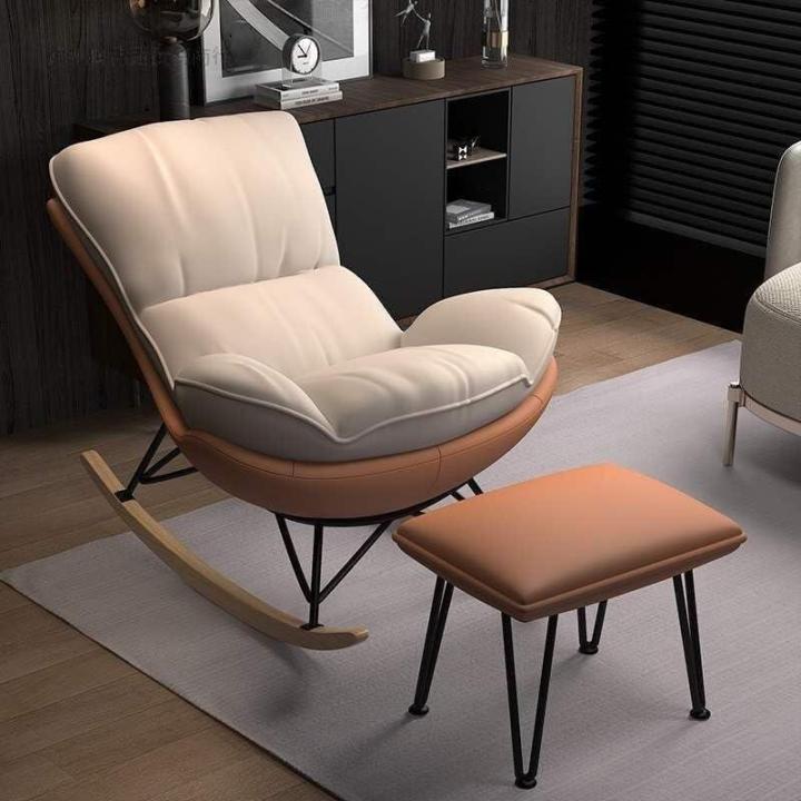 Bankschommelstoel Tech Stoffen Fauteuil met Poef Mid-century Rocker Fauteuil Gestoffeerde Comfortabele Schommelstoel for Slaapkamer Woonkamer(C)