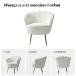 Fauteuil van fluweel met dikke rugleuning, moderne loungestoel met gouden poten, comfortabele armleuningstoel voor woonkamer, slaapkamer en eetkamerstoel, wit
