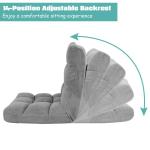 Vloerstoel, vloerstoel, bekleed inklapbaar, 14-traps verstelbaar vloerkussen met rugleuning, luie sofa, meditatiestoel, vensterstoel, grijs