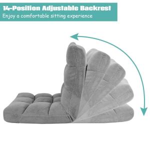 Vloerstoel, vloerstoel, bekleed inklapbaar, 14-traps verstelbaar vloerkussen met rugleuning, luie sofa, meditatiestoel, vensterstoel, grijs