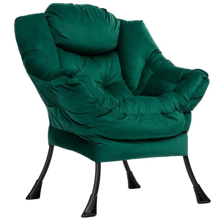Relax Fauteuil Woonkamer Stoel Slaapkamer Stoel Lounge Stoel met Armleuningen Leesstoel Accentstoel met Stalen Frame, Groen