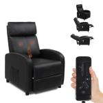 Televisiestoel, elektrische massagestoel, relaxstoel, tv-stoel met ligfunctie, ruststoel, leer (zwart)