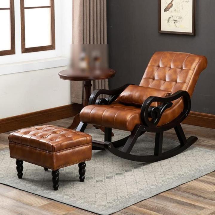 Ergonomische verstelbare lederen schommelstoel - moderne fauteuil voor slaapkamer woonkamer - enkele luie stoel, gestoffeerd ontwerp