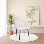 Loungestoel, gestoffeerd, lamswol, stoel met comfortabele poten, slaapkamerstoel, met armleuningen, maximaal gewicht 120 kg, wit